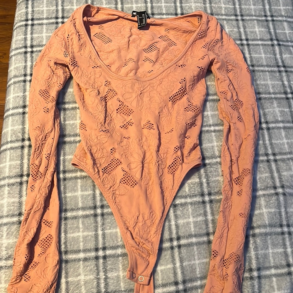 Forever 21: Long sleeve, salmon, floral pattern bodysuit, S/M.